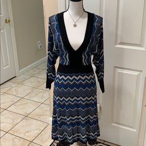 Express Blue silver black stretch sweater dress L